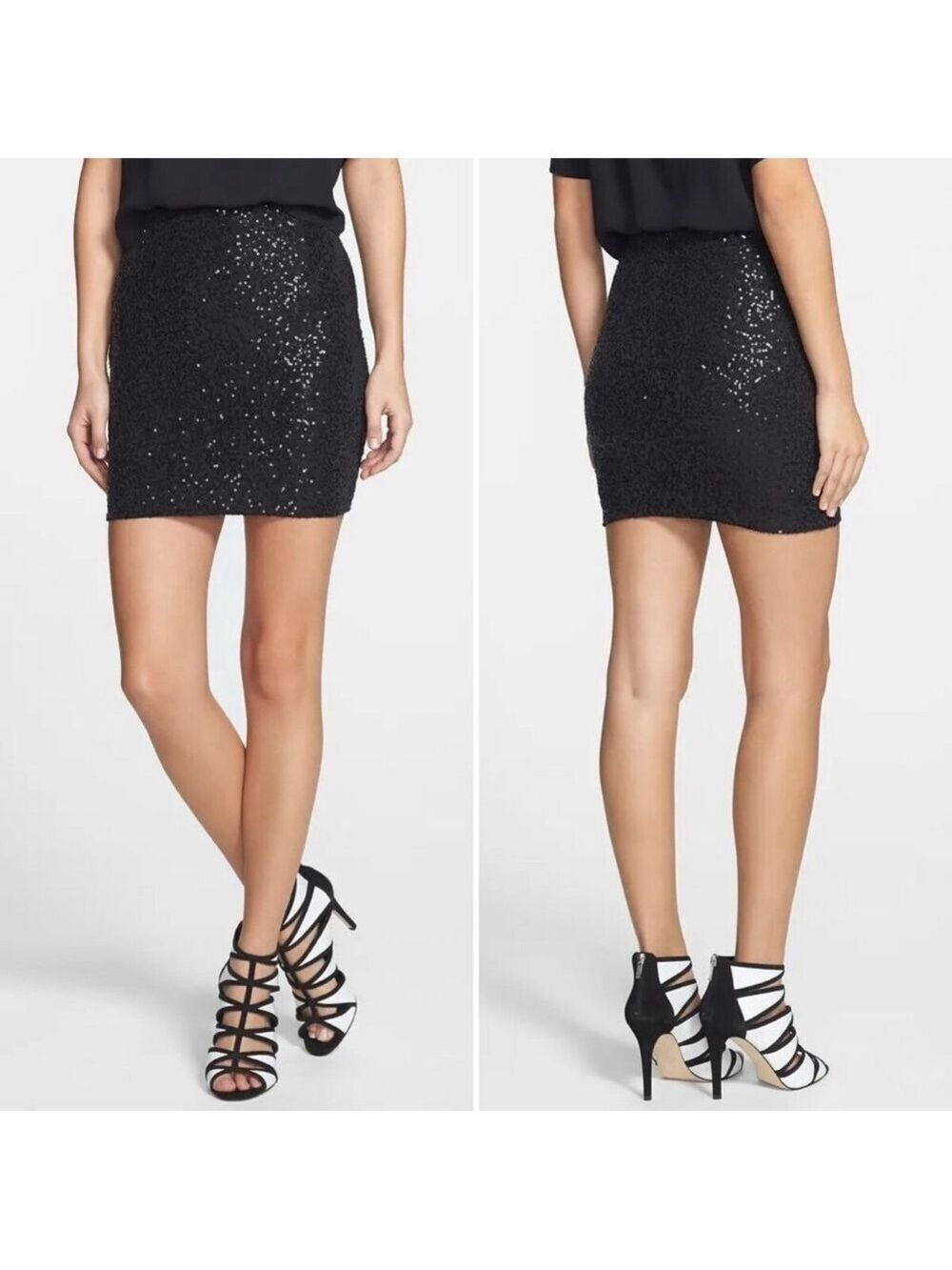Ann Taylor black sequin sparkly mini skirt pockets Sz 12